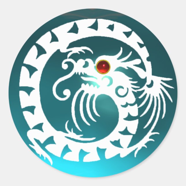 Sticker Rond SNAKE DRAGON blanc, bleu aquamarine, rouge rubis (Devant)