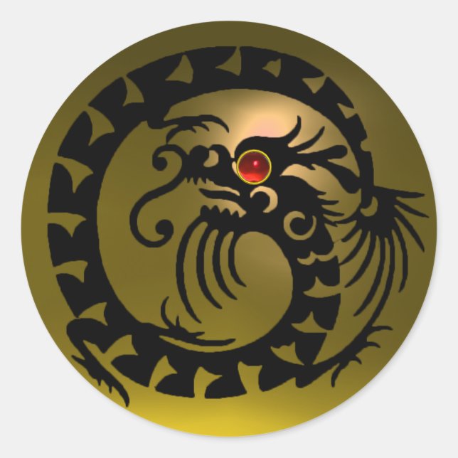 Sticker Rond SNAKE DRAGON, noir, topaz jaune, rubis rouge (Devant)