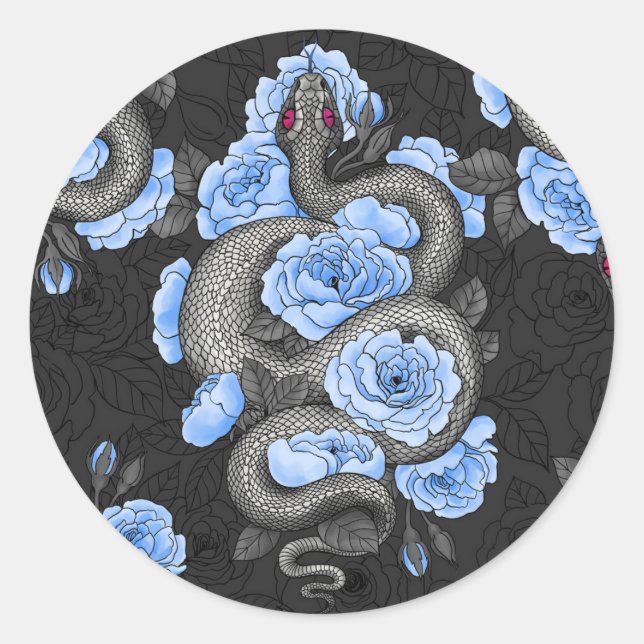Sticker Rond Snakes and blue roses (Devant)