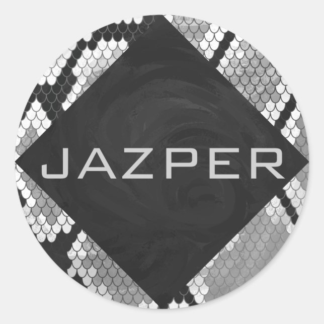 Sticker Rond Snakeskin Gris, blanc et noir Monogramme (Devant)