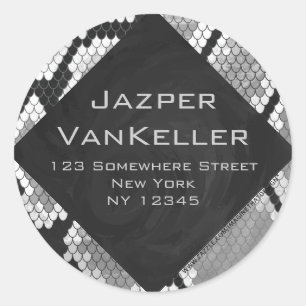 Sticker Rond Snakeskin Gris, blanc et noir Monogramme