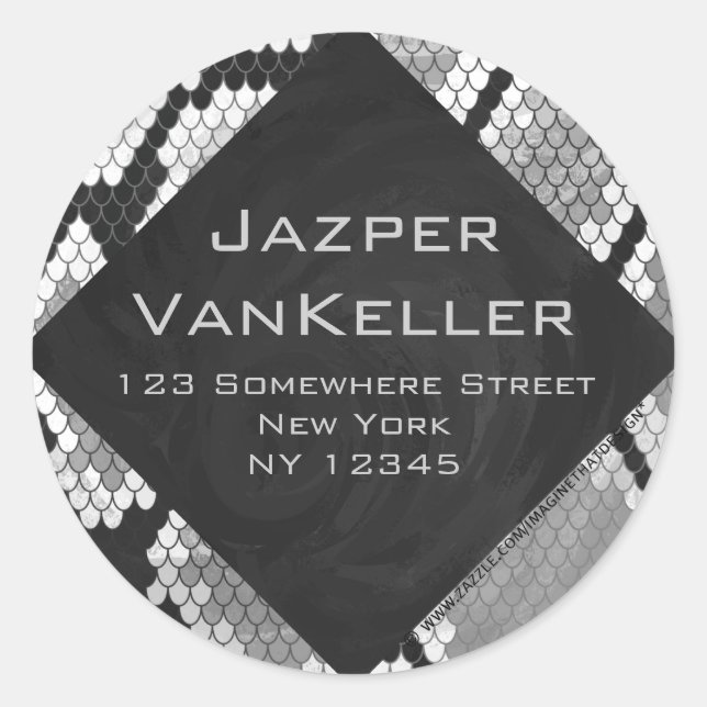 Sticker Rond Snakeskin Gris, blanc et noir Monogramme (Devant)