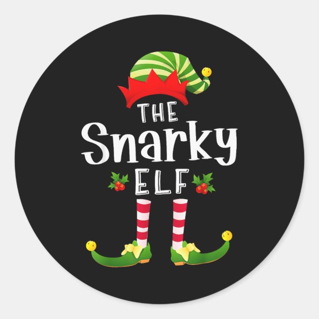 Sticker Rond Snarky Christmas Elf Matching Pajama X-mas Party  (Devant)