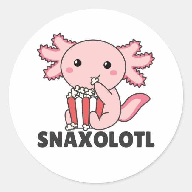 Sticker Rond Snaxolotl Axolotl Amateurs de doux animaux Popcorn (Devant)