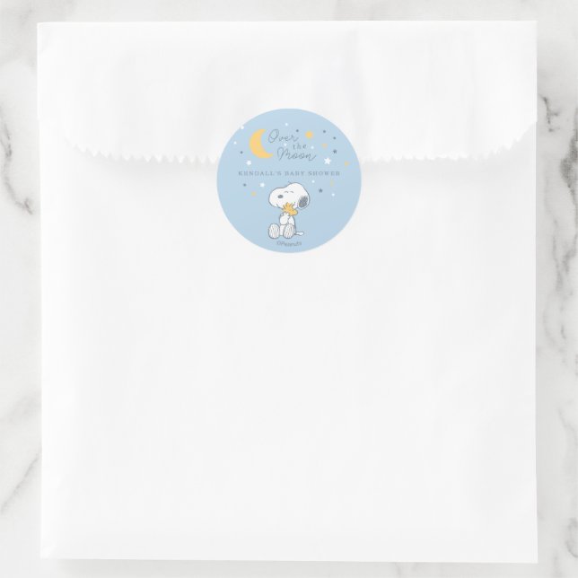 Sticker Rond Snoopy & Woodstock | Baby Shower Lune de Joie (Sac)