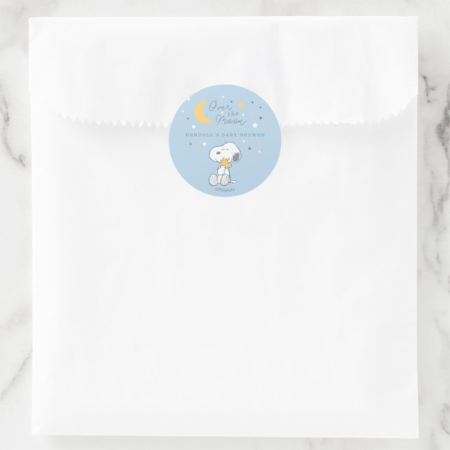 Sticker Rond Snoopy & Woodstock | Baby Shower Lune Féerique (Sac)