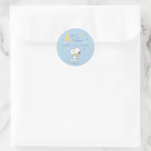 Sticker Rond Snoopy & Woodstock   Baby Shower Pour un Petit Tré