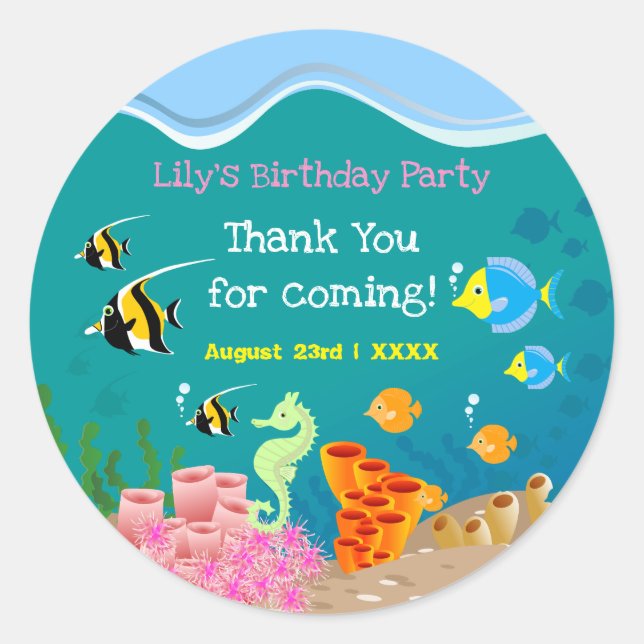 Sticker Rond Snorkeling avec des poissons tropicaux fête d'anni (Devant)