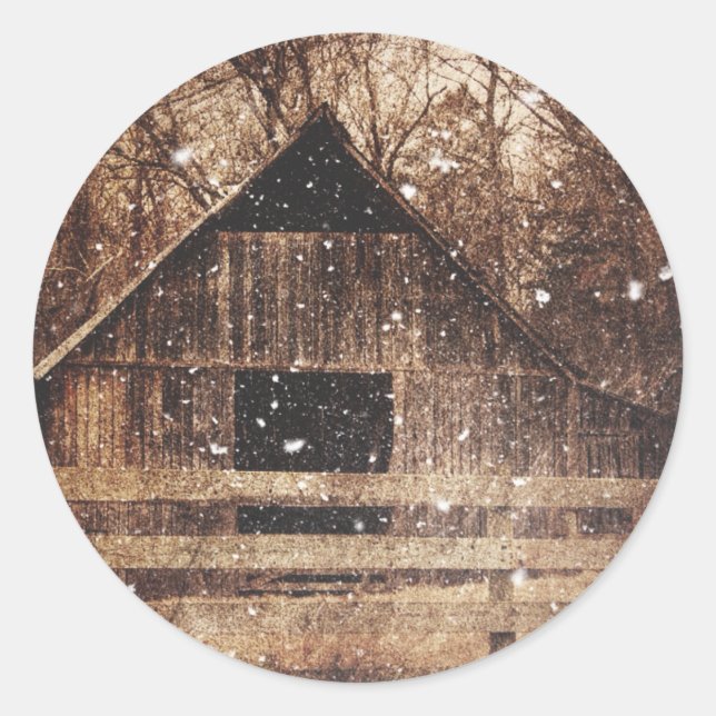 Sticker Rond Snow Country rural Old Barn (Devant)
