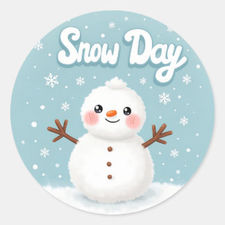 Sticker Rond Snow Day Winter Snowman