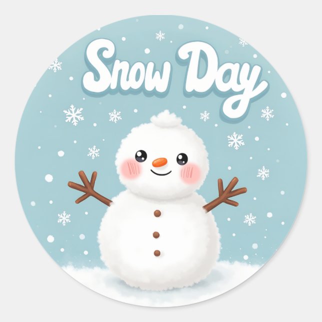 Sticker Rond Snow Day Winter Snowman (Devant)