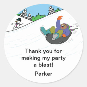 Sticker Rond Snow Tubing Anniversaire Fête Favoriser GARÇON pea