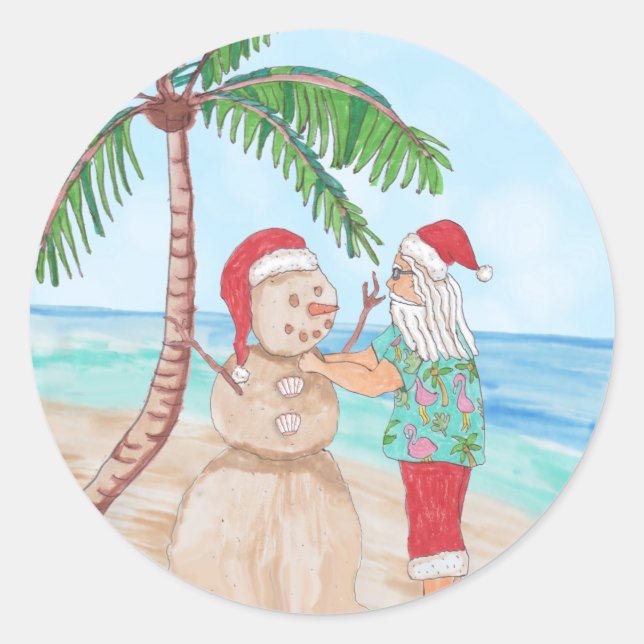 Sticker Rond Snowbird Père Noël et Sandy Snowman (Devant)