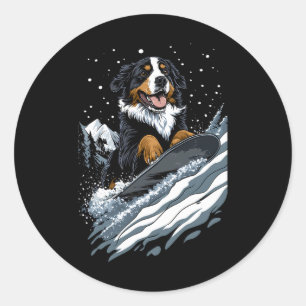Sticker Rond Snowboard Animaux - Chien De Montagne Bernais Sur