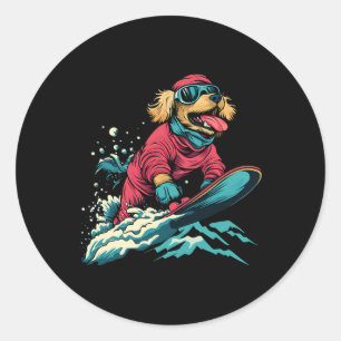 Sticker Rond Snowboard Animaux - Chien Sur Un Snowboard Snowboa