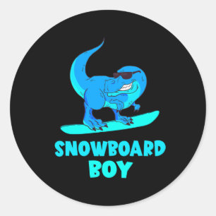 Sticker Rond Snowboard Boy Dino T-rex Snowboard Winter Sport