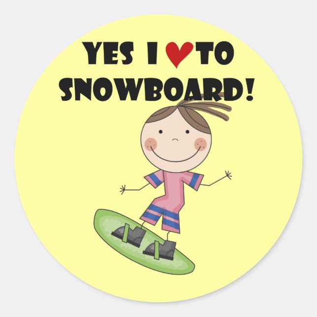 Sticker Rond Snowboard Girl Tshirts et cadeaux (Devant)