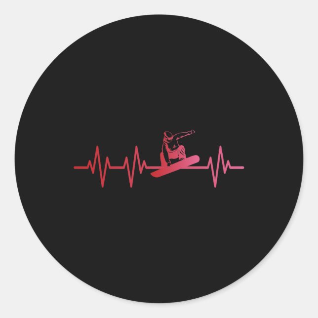 Sticker Rond Snowboard Heartbeat 80s 90s Retro Winter Snowboard (Devant)