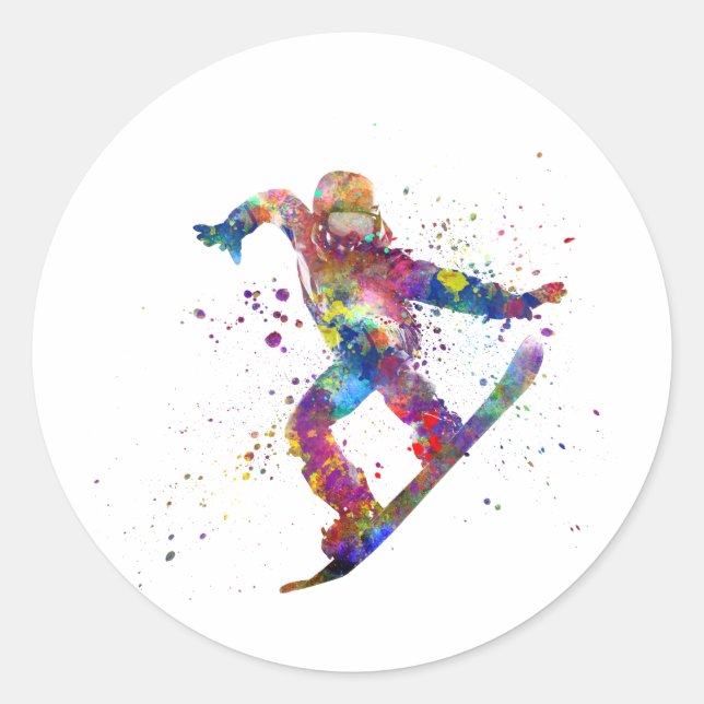 Sticker Rond Snowboard in watercolor (Devant)