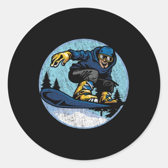 Sticker Rond Snowboard Jump Snow Mountain Winter Sport Snowbott (Devant)