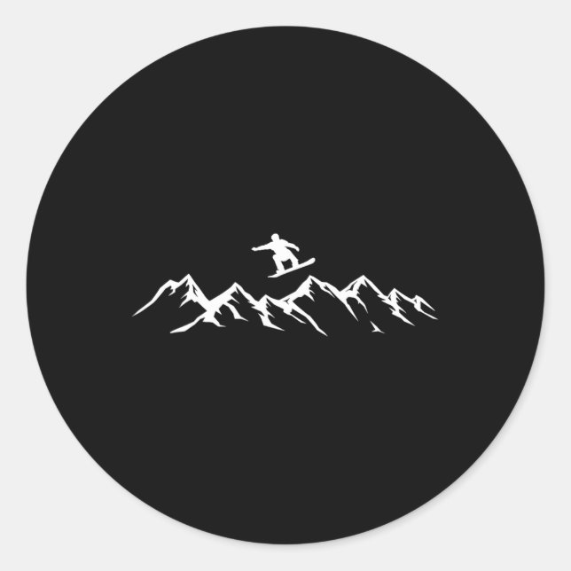 Sticker Rond Snowboard Mountains Snowboardeur (Devant)