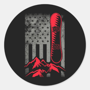 Sticker Rond Snowboard Mounts American Flag Winter Sport Top