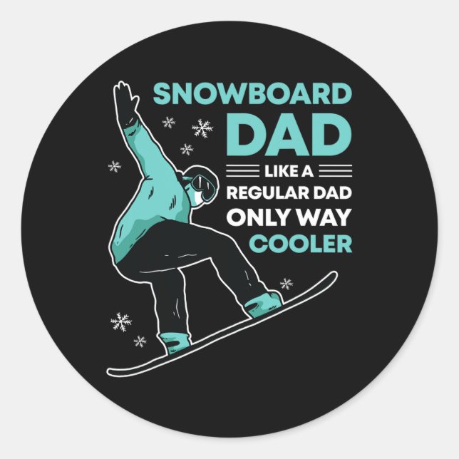 Sticker Rond Snowboard Papa Funny Sympa Winter Snowboard Cadeau (Devant)