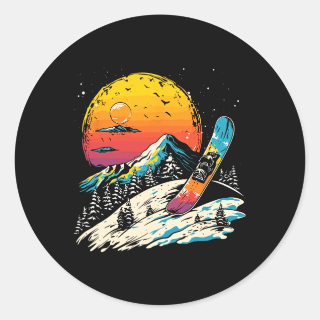 Sticker Rond Snowboard Portrait Sports d'hiver (Devant)
