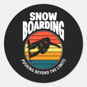 Sticker Rond Snowboard Poussant Au-Delà Des Limites Drôle Neige