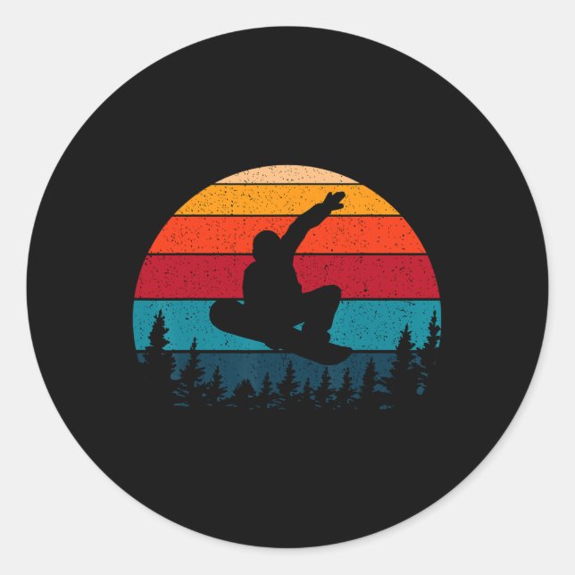 Sticker Rond Snowboard Retro Vintage Sunset Skier (Devant)
