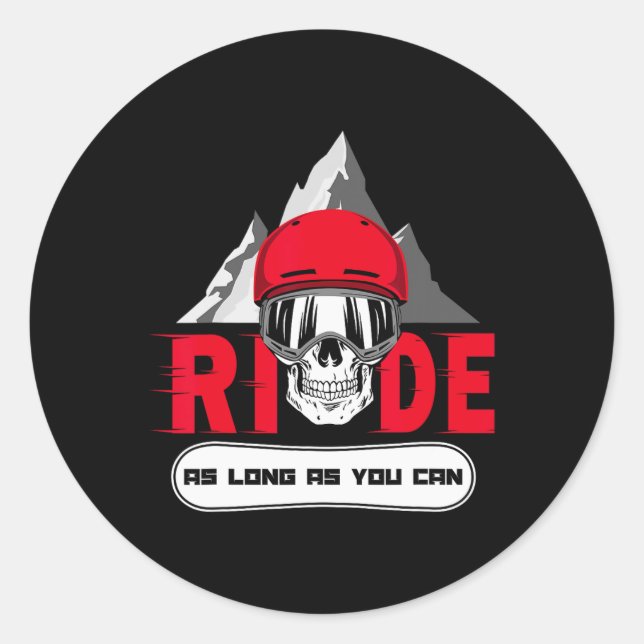 Sticker Rond Snowboard Ride Apres Ski amusant Crâne dire cadeau (Devant)