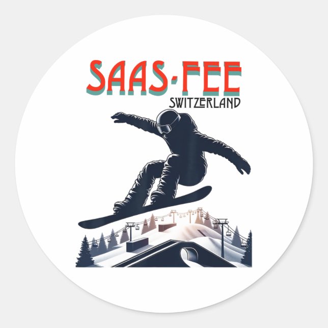 Sticker Rond Snowboard Saas-fee Suisse (Devant)