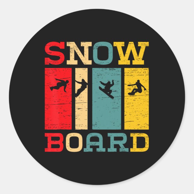 Sticker Rond Snowboard Silhouette Vintage Style Graphique (Devant)