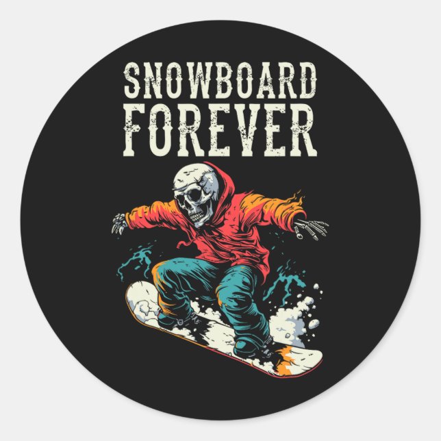 Sticker Rond Snowboard Skeleton - Snowboard Sports d'hiver (Devant)