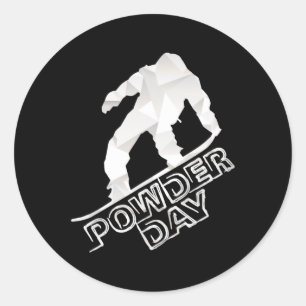 Sticker Rond Snowboard Ski Hiver Sports Neige Jour de la Poudre