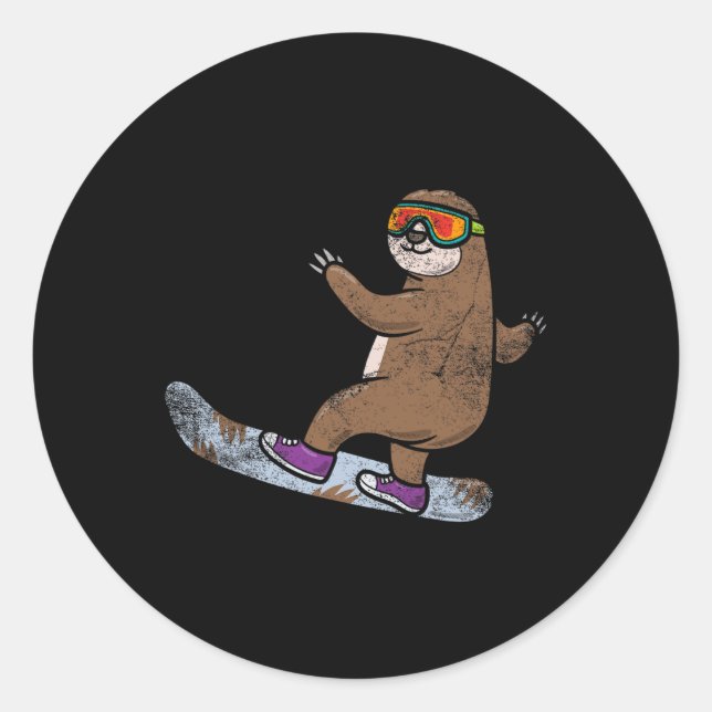 Sticker Rond Snowboard Sloth Lover Snowboard Snow Winter S (Devant)