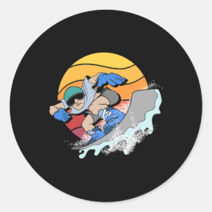 Sticker Rond Snowboard Snowboard Hiver Sport Rétro Snowbo