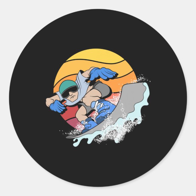 Sticker Rond Snowboard Snowboard Hiver Sport Rétro Snowbo (Devant)