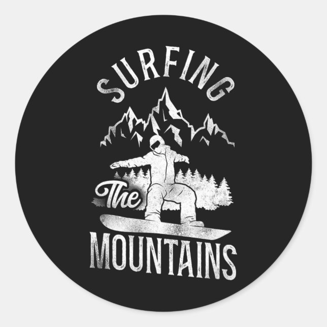 Sticker Rond Snowboard Snowboard Montagne Vintage 1 (Devant)