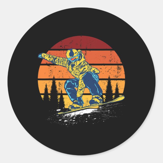 Sticker Rond Snowboard Snowboard Snowboard Hiver Vintage (Devant)