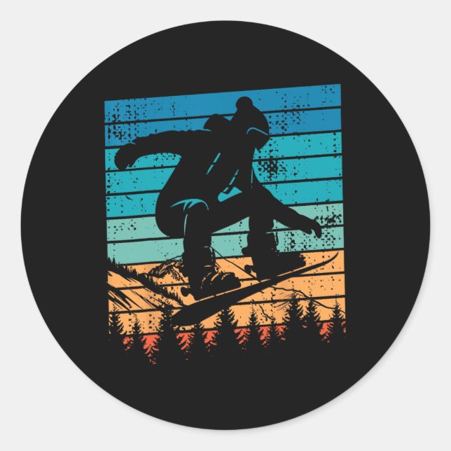Sticker Rond Snowboard Snowboard Vintage Retro Mountain (Devant)