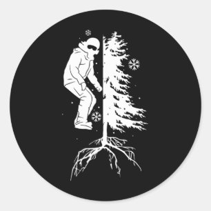 Sticker Rond Snowboard Snowborder Hors Piste Arbre