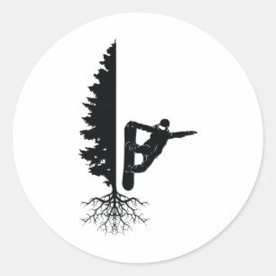 Sticker Rond Snowboard Snowborder Hors Piste Arbre 1