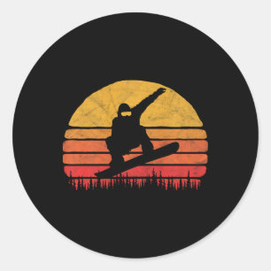 Sticker Rond Snowboard Sunset - Retro Vintage Snowboard 1