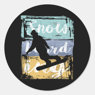 Sticker Rond Snowboard Tee - Vintage Retro Snowboarder