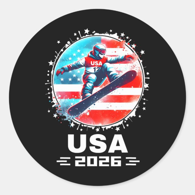 Sticker Rond Snowboard Usa Go Usa Team Usa Drapeau 2026 Snowboa (Devant)