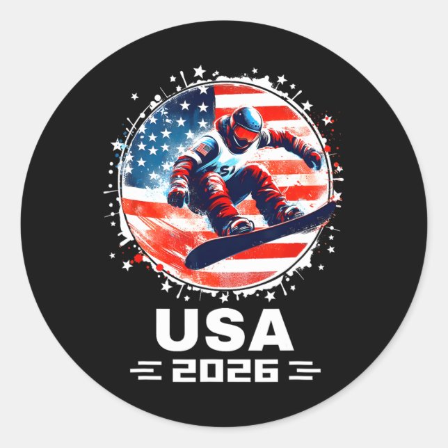 Sticker Rond Snowboard Usa Go Usa Team Usa Drapeau 2026 Snowboa (Devant)
