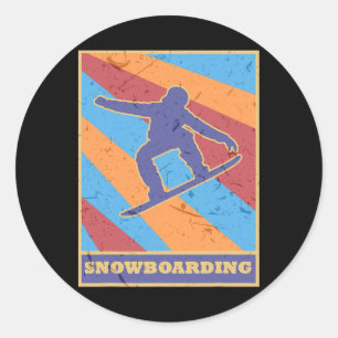 Sticker Rond Snowboard Vintage Retro Couleurs Patinage Ski Snow