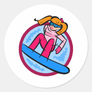 Sticker Rond Snowboarder Girl