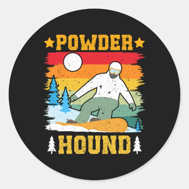Sticker Rond Snowboarder Poudre Hound Funny Snowboard Kids (Devant)